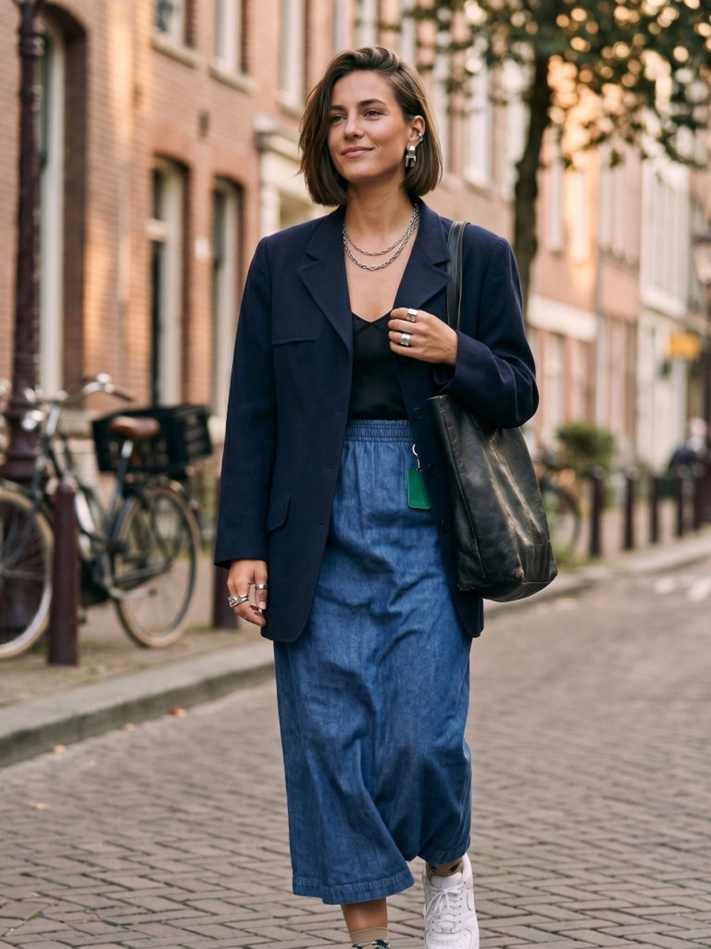NWT 1980's Vintage Gene Ewing BIS BIS Blue Denim Maxi Skirt medium
